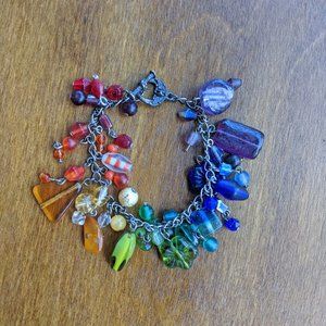 Rainbow Glass Beaded Charm Bracelet